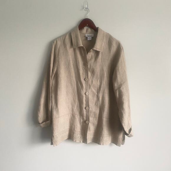 Style & Co Vintage 100% Linen Long Sleeve Button Down Lightweight Jacket Size 10 - Picture 1 of 6